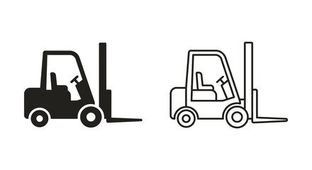 Forklift Truck Line Icons Black And White Outline Illustration © Gazi.