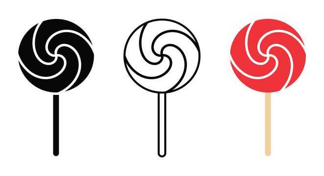 Swirl lollipops in black outline and red color schemes flat vector illustration