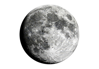 Naklejka premium Full moon planet sphere showing detailed craters and surface texture in deep black space sky
