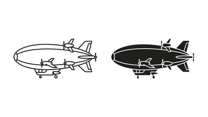 Airship Illustration: Two stylized illustrations of an airship, one in outline and the other in silhouette, showcase the iconic design of this lighter-than-air aircraft. © has
