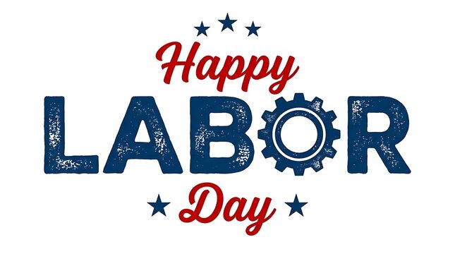 Happy labor day wishes with patriotic gears and stars