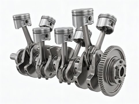 High-performance metallic internal combustion engine with pistons, crankshaft, and flywheel