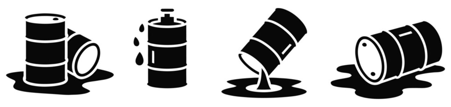 Chemical spill vector illustration with black hazard leak icon representing toxic substances, workplace safety and hazardous material management