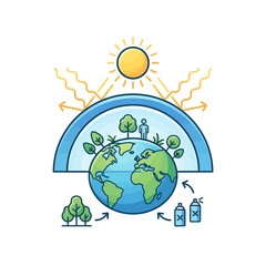 Naklejka premium Earth with green plants and sun.