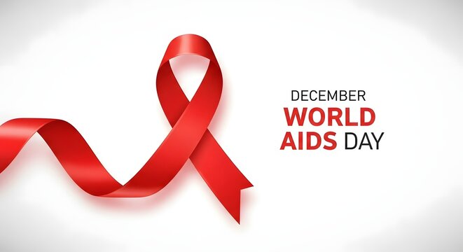 World aids day awareness red ribbon symbol and december 1st campaign message