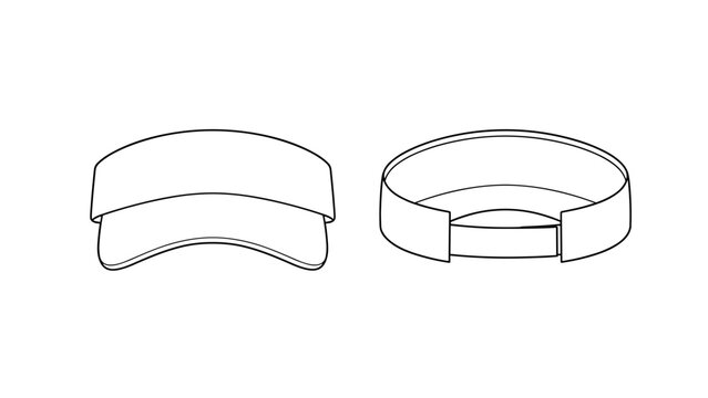 Sun visor technical fashion illustration. hat template vector illustration. front and back view. white colour. CAD mock-up.