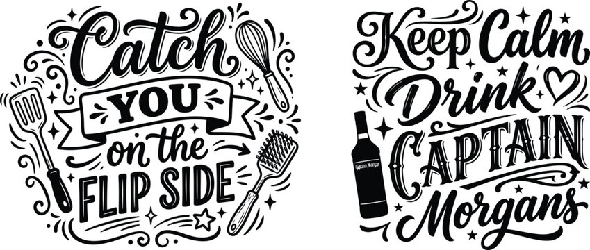 Funny quote typography designs with kitchen and drink themes
