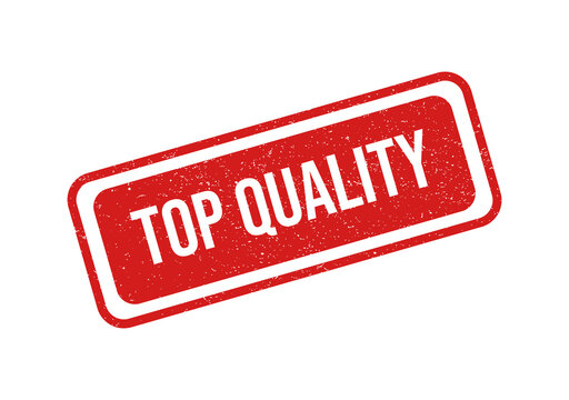 Red top quality stamp with bold white text isolated on transparent background