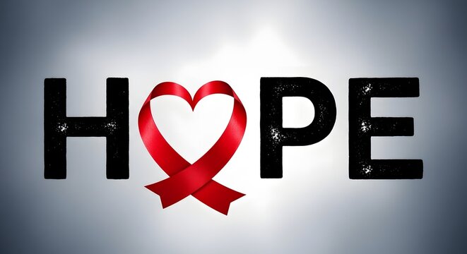 World aids day concept 'hope' with red ribbon heart symbol