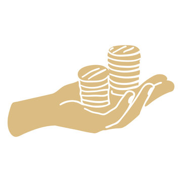 Hand coin stacks money icon
