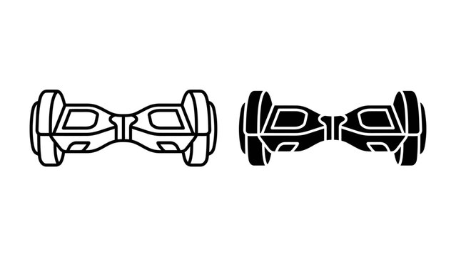 Two-wheeled Self-Balancing Scooter, One in Line Art, One in Solid Black