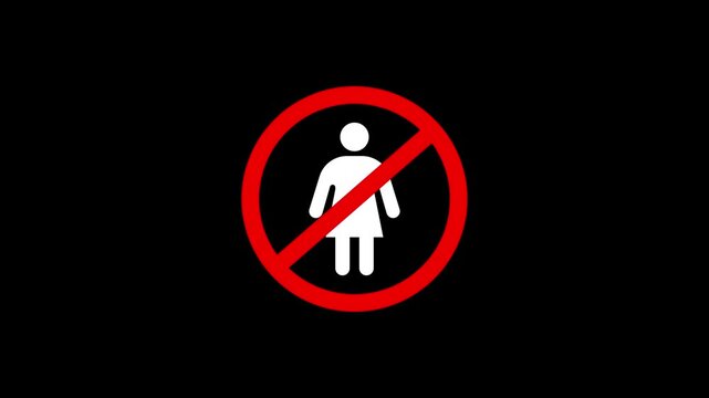 Prohibition symbol of a woman against a black background representing gender restrictions or limitations conceptual imagery
