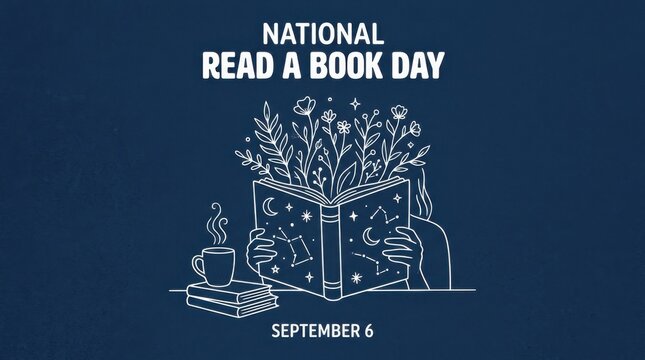National Read a Book Day illustration with book and flowers