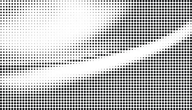 Horizontal halftone dot divider pattern with central light streak for sleek monochrome background vector illustration.