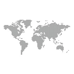 Fototapeta premium Dotted world map illustration with circular point pixel art style.