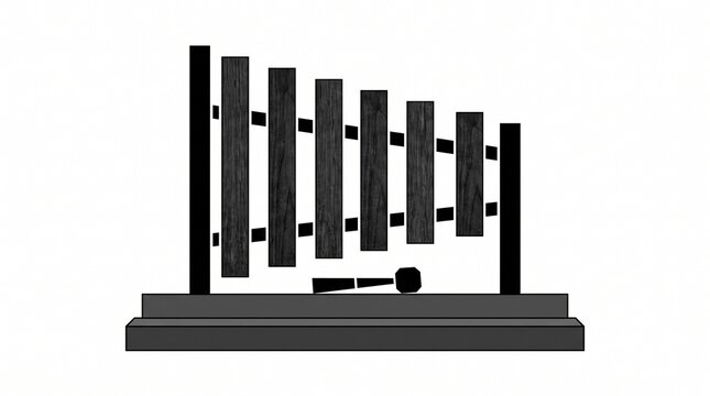 Xylophone with bars and mallet on frame.