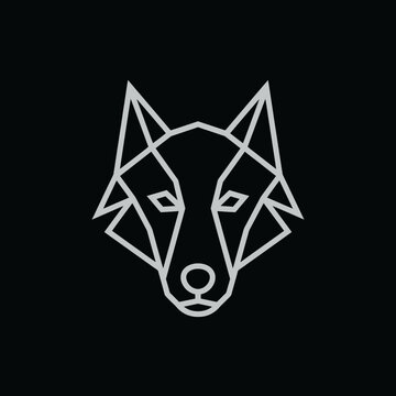 Minimalist geometric wolf head line art logo.