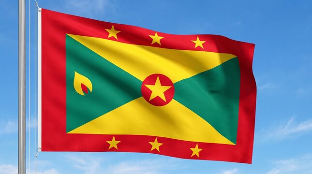 Grenada national flag with stars and nutmeg.