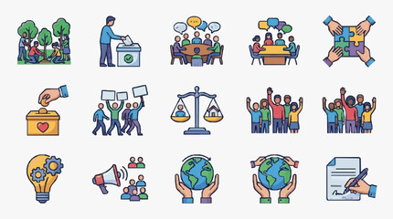 Naklejka premium Collective Community Social Values Icons.