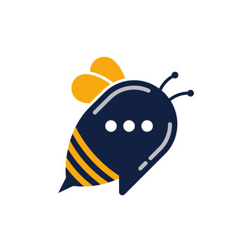 Bee and chat bubble messenger logo design icon.