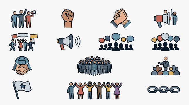 Collective Protest and Social Unity Icons.