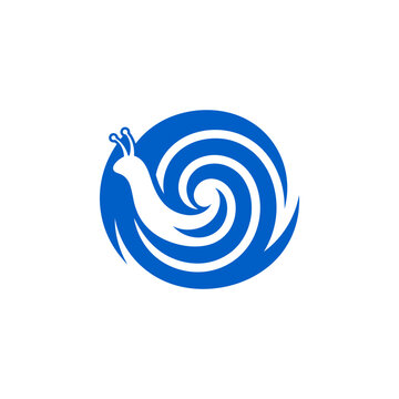 Blue spiral snail shell abstract logo.