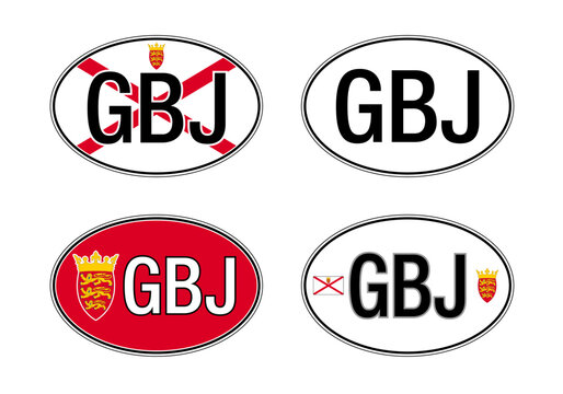 Bailiwick of Jersey, oval international vehicle registration code license plate car sticker, vector illustration