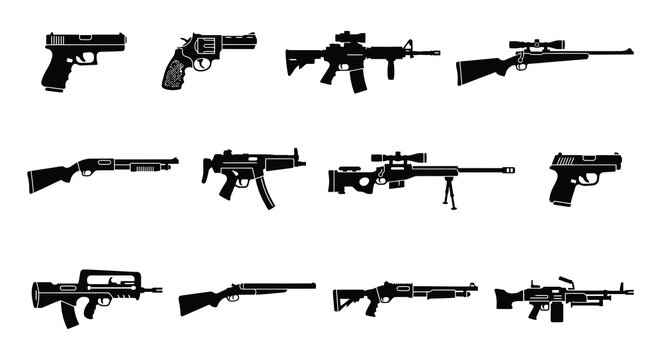 Black Silhouette Collection Of Various Firearms And Weapons