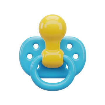 Blue baby teether with yellow silicone nipple