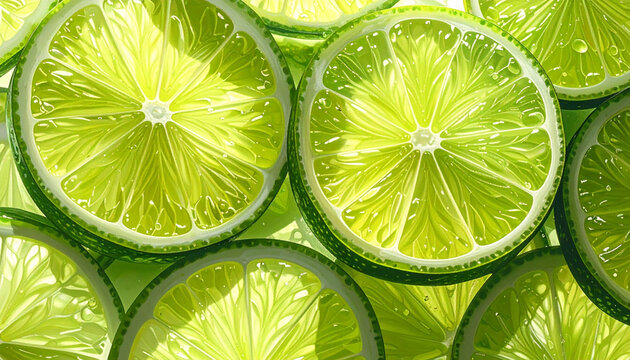 Sliced Limes Fresh Citrus Fruit Close-up Macro Vibrant Green