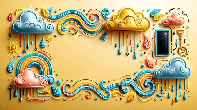 Decorative Cloud Illustrations With Droplets And Swirls For Modern Digital Mockup Or Social Media Template