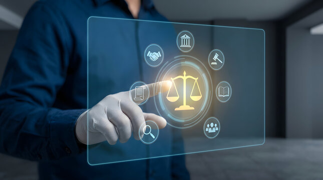 Man interacting with digital law scale interface