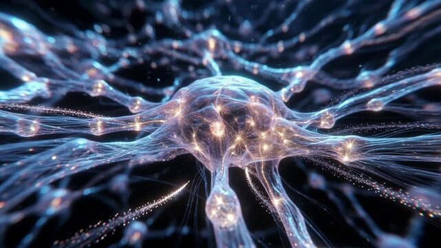 Neuron cell network glowing synapse neural glowing bioelectric signaling with dynamic electric