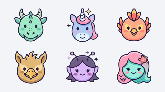 Mythical creature avatars cute illustration