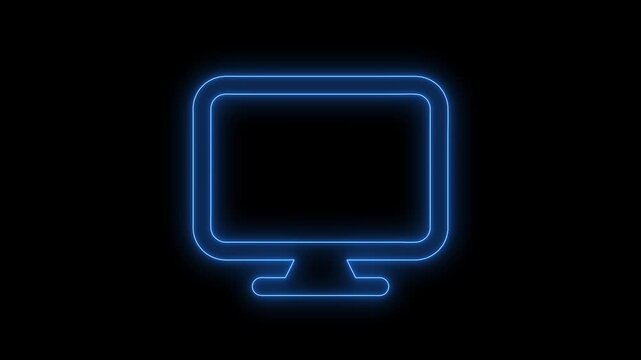 Glowing Neon Computer Monitor Screen Icon on Black Background with Digital Technology Display Vector Illustration