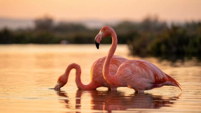 two flamingo close up in yucatan peninsula mexico morning light video