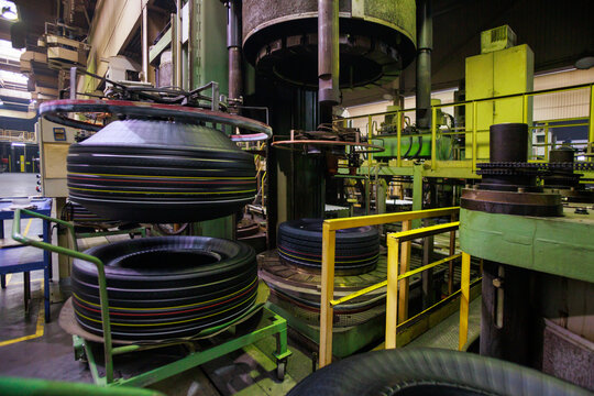 A modern factory producing a variety of automobile tires.