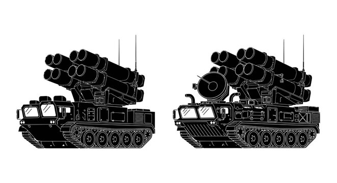 Multiple rocket launcher vehicle detailed black silhouette vehicle military artillery