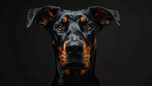 Doberman Pinscher dog portrait intense gaze black and tan