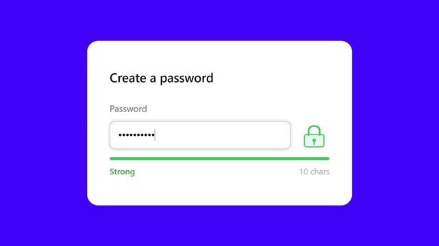 Password Strength Meter UI Animation, Creating Strong Secure Login Concept On Blue Background
