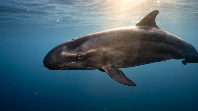 false killer whale underwater close up in hawaiian ocean morning light video