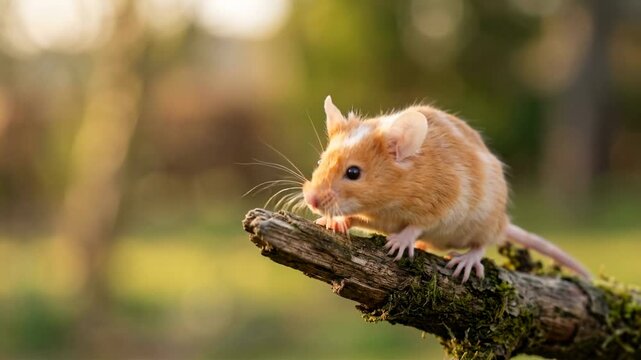 fancy mouse close up in english countryside morning light video