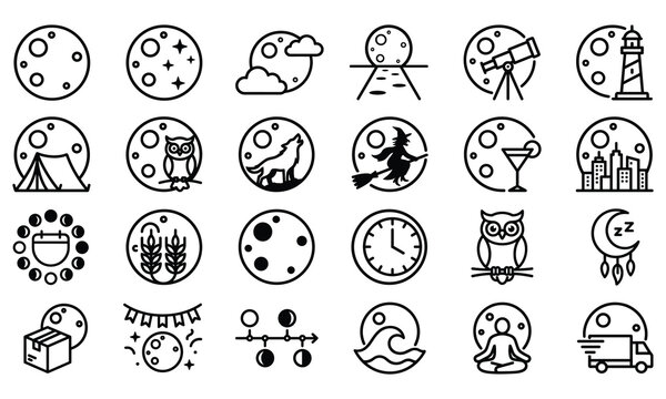 Moon phase icon set outline vector, night sky, cosmos, astronomy element