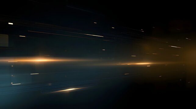 Abstract digital motion lines streak across a dark gradient background with warm glowing light trails and futuristic interface elements