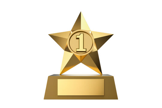 Isolated golden star trophy with number one, symbolizing first place award and achievement.