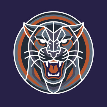 This striking illustration features a fierce geometric panther head, showcasing its power and beauty through bold lines and vibrant colors, celebrating wildlife in artistic expression.