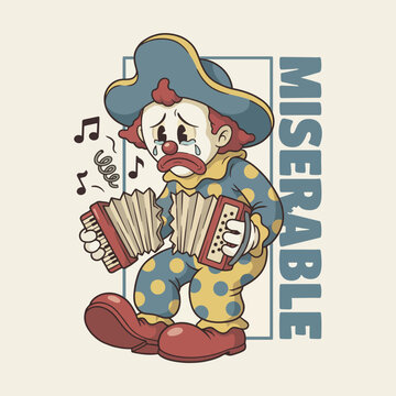This artwork features a sorrowful clown playing the accordion, evoking feelings of melancholy, humor, and the complex emotions often associated with performance art.