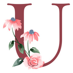 The letter u with pink flowers © Vexels