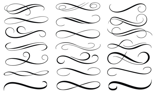 Elegant collection of black calligraphic flourishes and decorative scrolls creates a sophisticated look on white background.