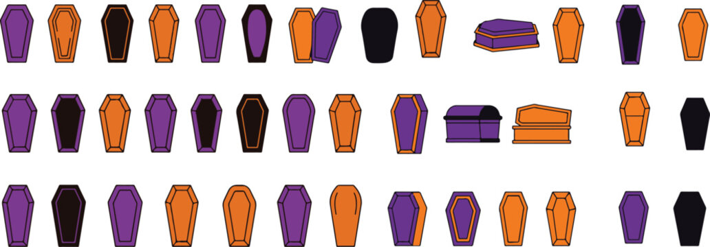 Halloween coffin collection orange purple and black tombstone shapes for spooky seasonal designs
